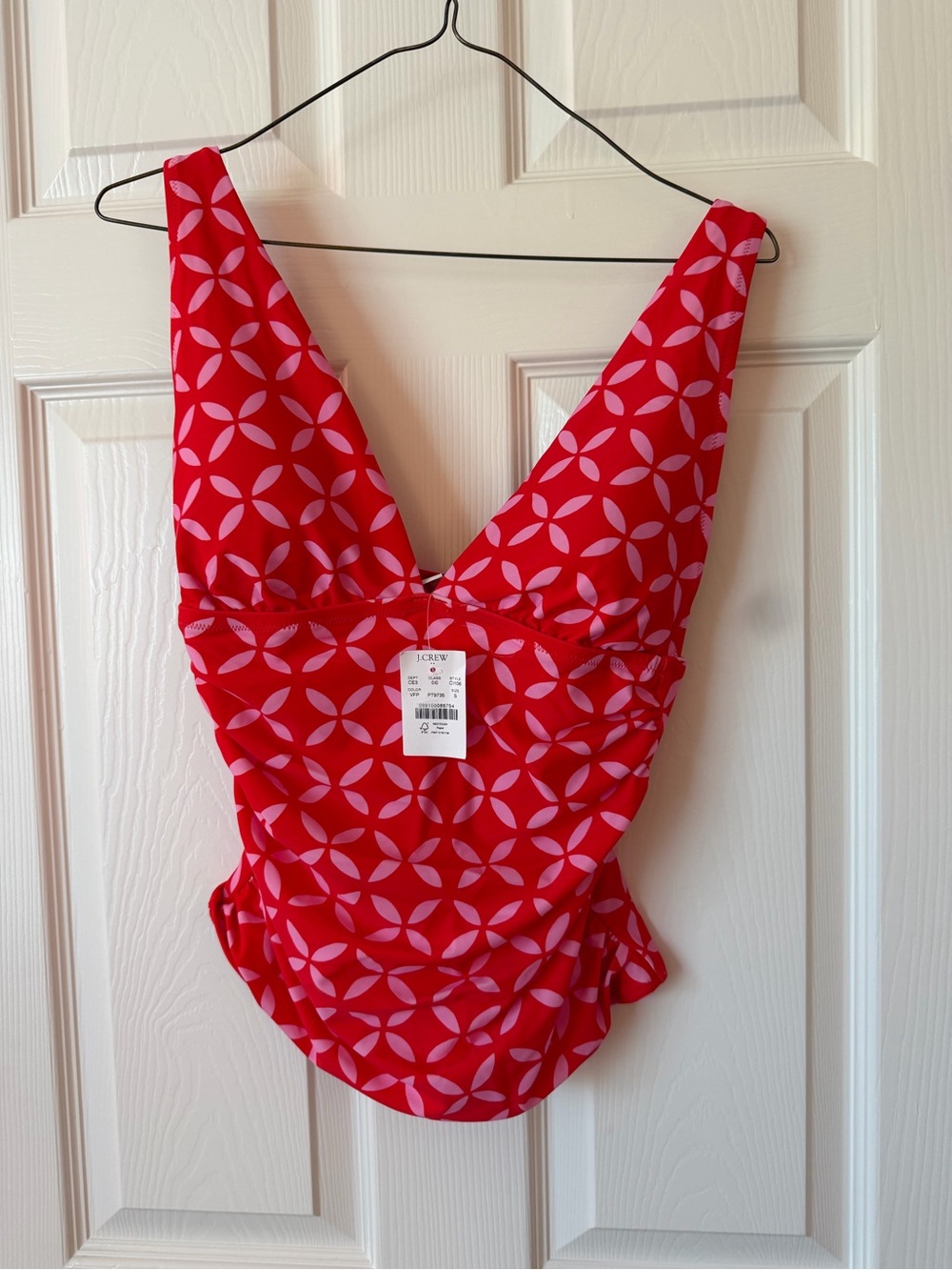 J. Crew Red and Light Pink Geometric One-Piece Swimsuit